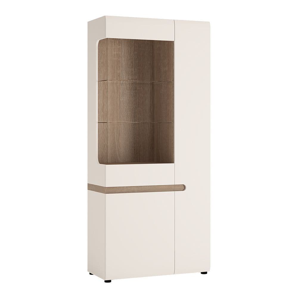 Brompton Tall Glazed Wide Display unit (RHD) in White with oak trim